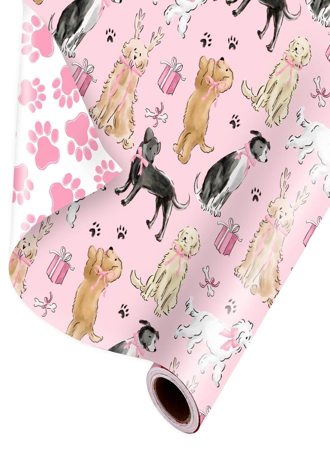 FYSUIMU Cute Dog with Bow Wrapping Paper -Mini Roll- 17 In x 32.8 Ft Puppy Dog Paw Print Double Sided Gift Wrap Paper for Holiday Birthday Baby Shower Party - Image 1